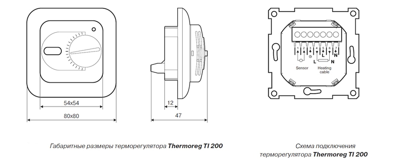 Габаритные размеры терморегулятора TI 200 Габаритные размеры терморегулятора TI 200