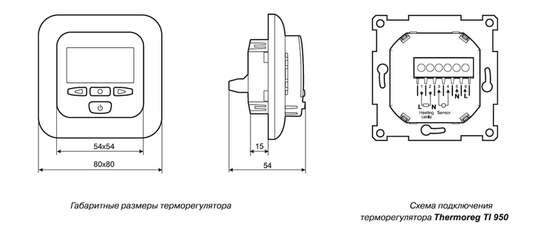 Габаритные размеры терморегулятора TI 950 Габаритные размеры терморегулятора TI 950