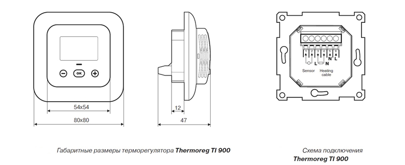 Габаритные размеры терморегулятора TI 900 Габаритные размеры терморегулятора TI 900